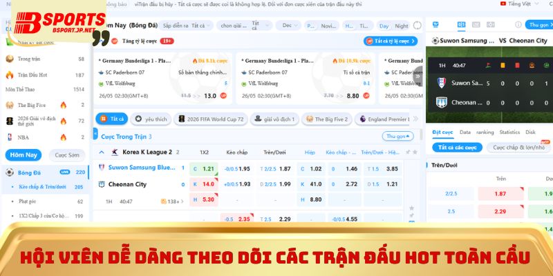 Hội viên dễ dàng theo dõi các trận đấu hot toàn cầu