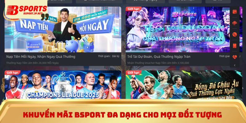 Khuyến mãi Bsport đa dạng cho mọi đối tượng