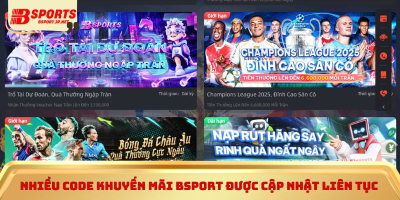 Nhiều code khuyến mãi Bsport được cập nhật liên tục
